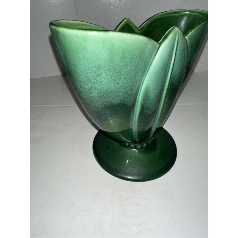 Amazing MCM Royal HAEGER - Art Deco TULIP FAN VASE GREEN Flower-Ware R1523